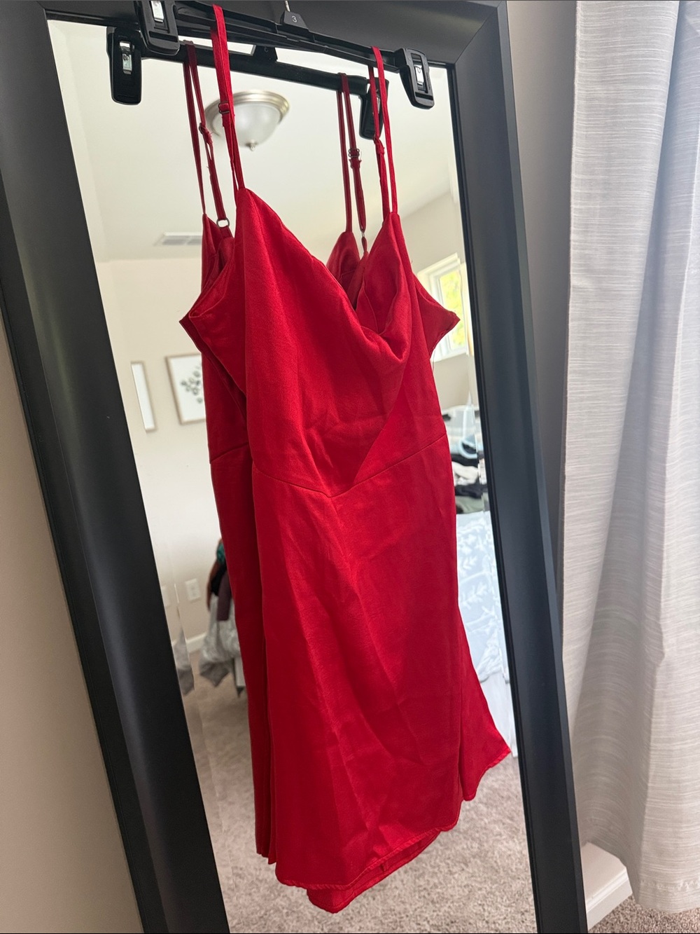 wild fable Red Satin Mini Slip Dress with Adjustable Straps
